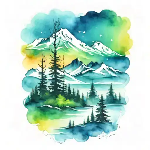 Mountains Trees Northern Lights