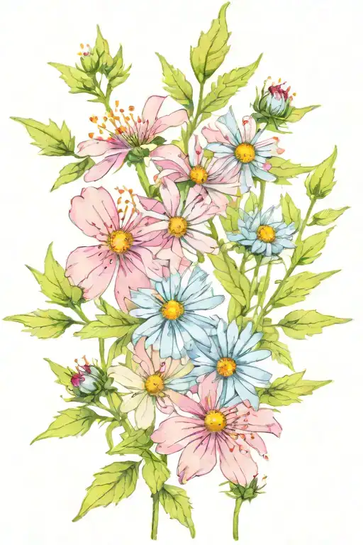 Prairie Coreopsis And Slender Mountain Mint Seamless Pattern