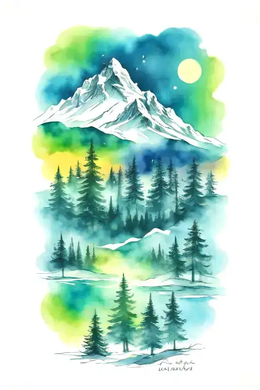 Mountains Trees Northern Lights