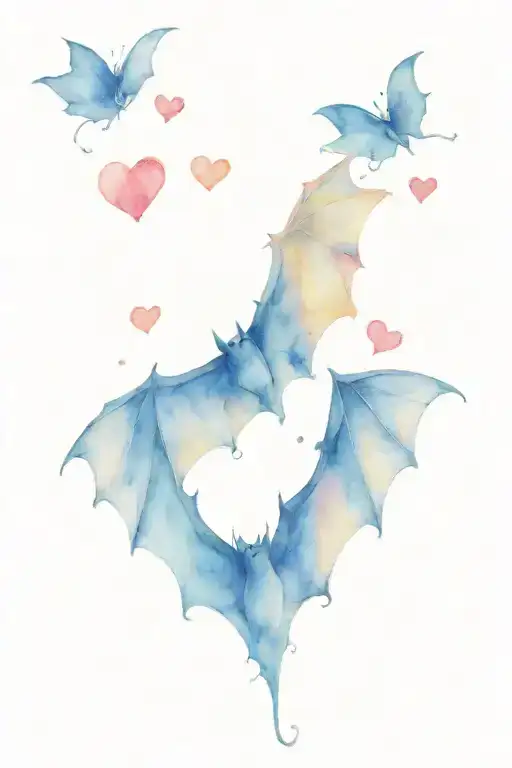 Big Bat With Rose Intertwined With Hearts