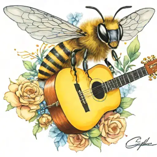 Bee Flying On Scateboard Playing Guitar