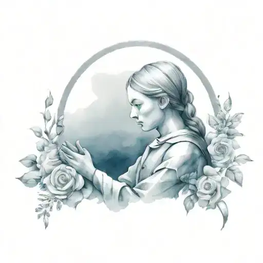 Black And White And Shade Of Grey Of Joan Of Arc Praying