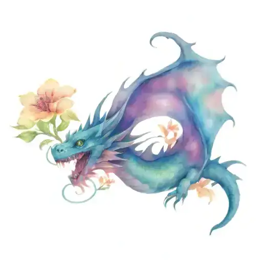 Flying Dragon And Flowers