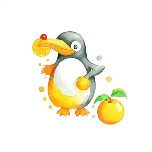 Mini Cute Pingu With Standing White Mic With Cherries And Oranges