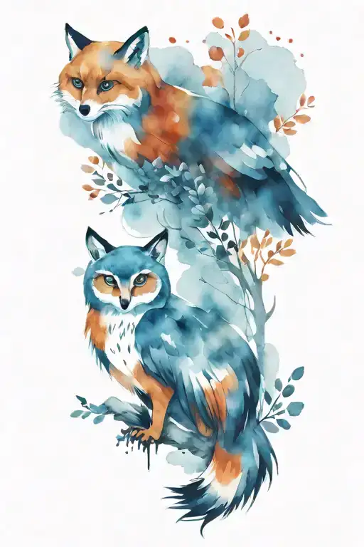 Blue Owl And Red Fox
