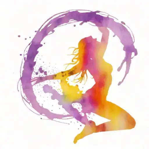 Watercolor Splatter Tattoo With Dancer With Purple And Neon Hues