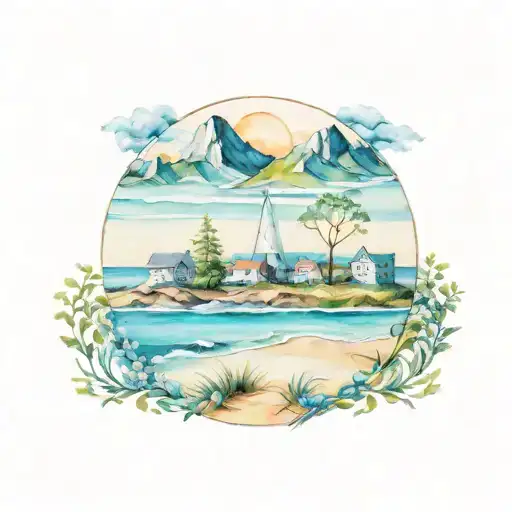 East Coast Beach Scene Mixed With Appalachian Mountain Scene