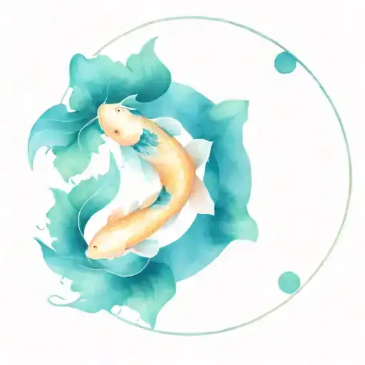 Koi Fish In Circle Pisces Symbol With Lotus Flower