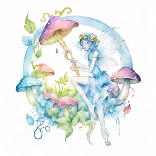 Fairy And Mushrooms With Music Notes