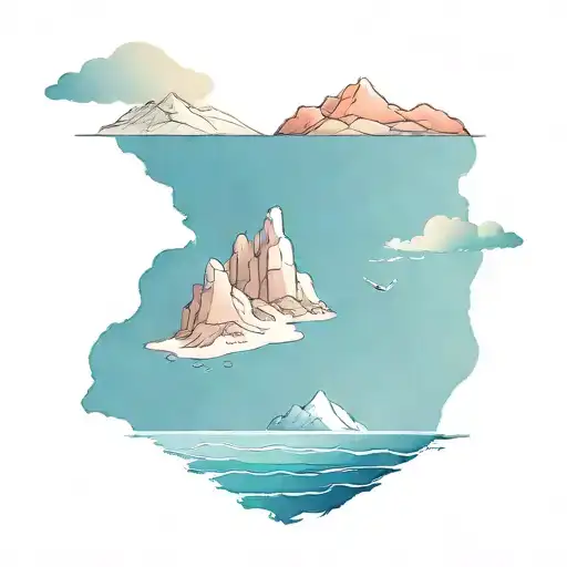 Beach On Left And Mountain On Right Split With Line