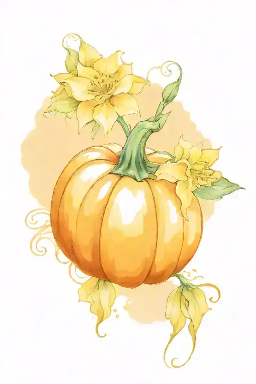 A Minimalist Tattoo Of A Pumpkin And Daffodil Combined To Represent The Client's Favorite Things