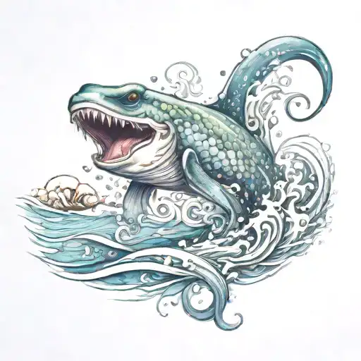 Friendly Sea Creature Emerging From The Ocean Waves Crashing