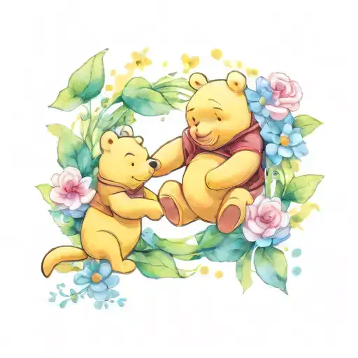 Disney Winnie The Pooh Characters Entwined With Flowers