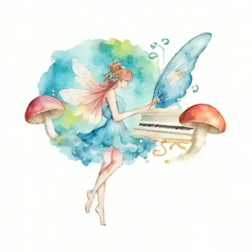 Fairy And Mushrooms With Music Notes