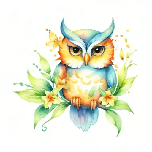 Owl And Daylillies And Leaves Intertwined Infinity Symbols