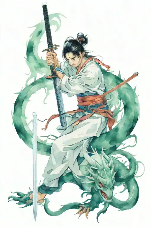 Katana Fighter And Dragon