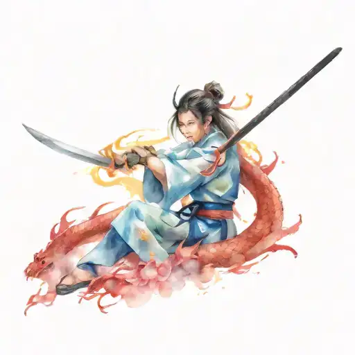 Katana Fighter And Dragon