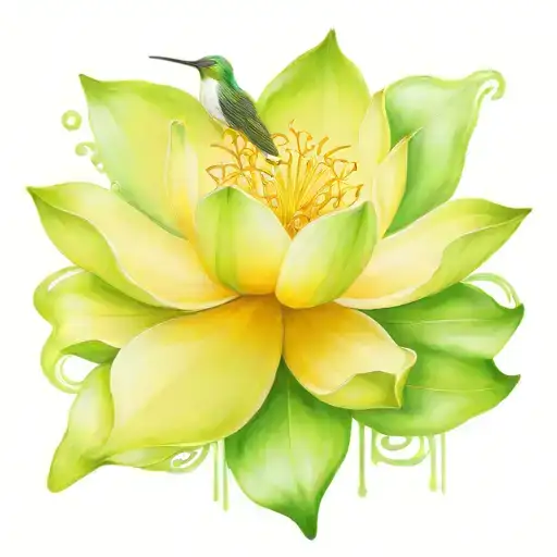 Jade Glowing Lotus Flower With A Hummingbird Hovering