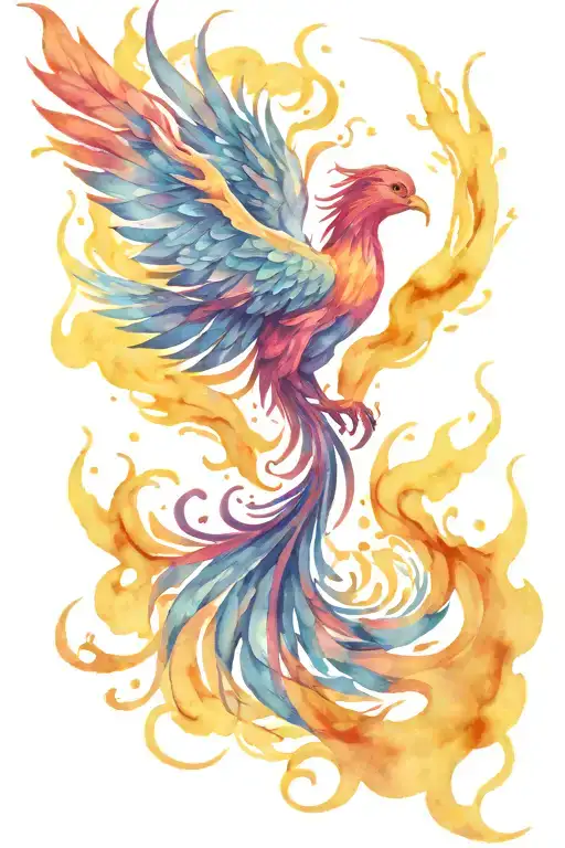 Watercolor Phoenix Rising From Flames