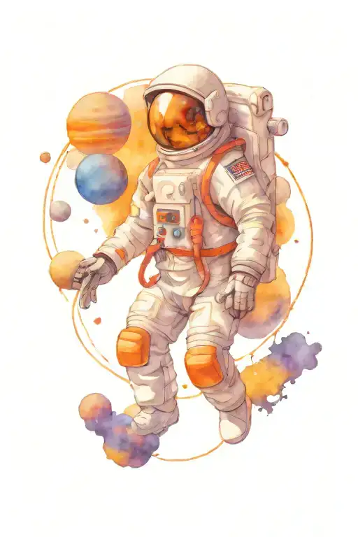 Astronaut Holding 4 Planets