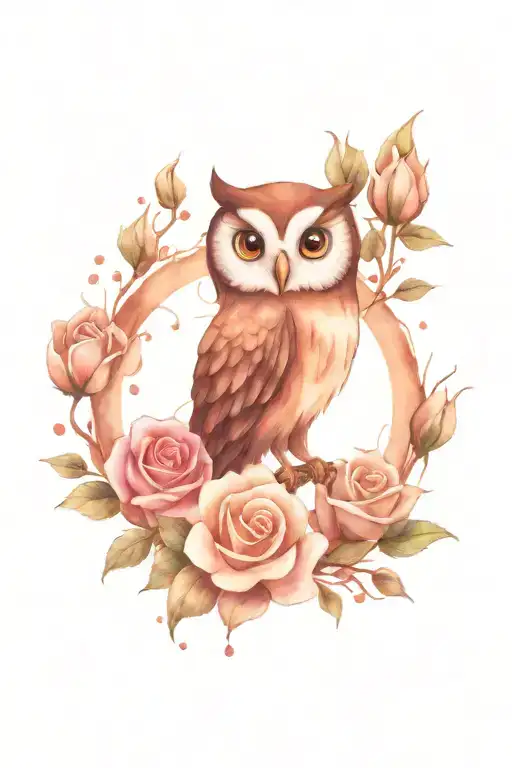 Cute Owl And Rose