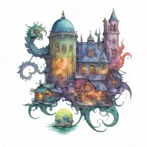 Lovecraftian Horror Town With Cuthulu