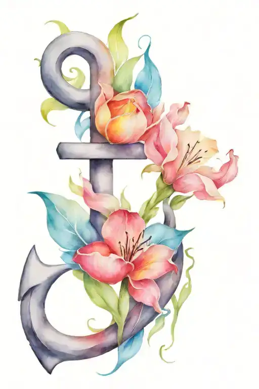 Anchor With Tulips Intertwined With Yin Yang Symbol Formed