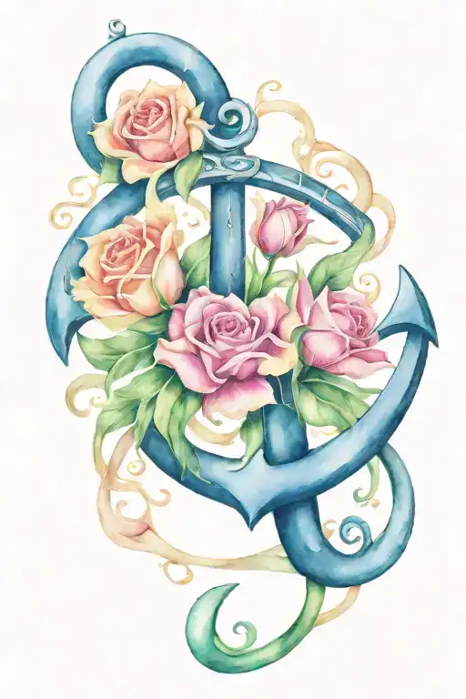 Anchor With Tulips And Rose Intertwined With Yin Yang Design