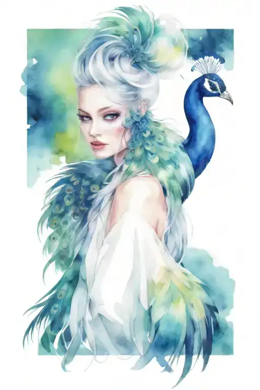 Peacock With Tail Feathers Behind Her