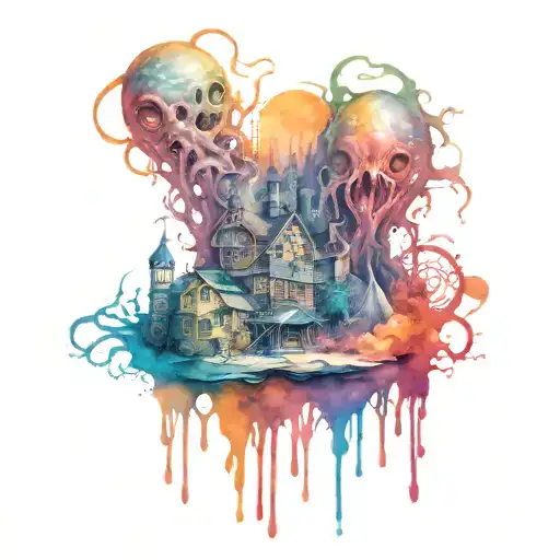Lovecraftian Horror Town With Cuthulu