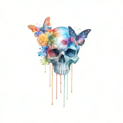 Skull With Butterflies In Eyes Surrounded By Galaxy And Roses