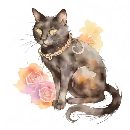 Black Cat With A Collar That Says Karma Symbol