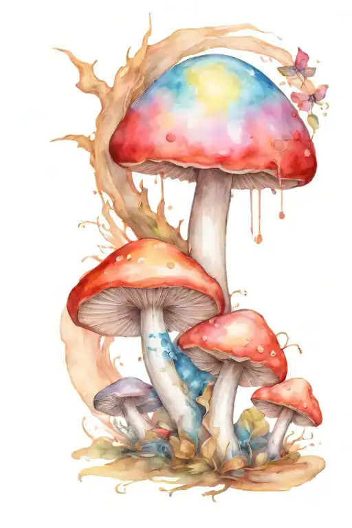 Moon Surrounded Mushroom With Fairy Peeking