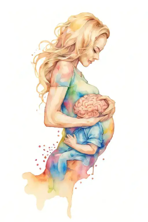 Mom Holding Baby With Brain Outline Linked To Heart