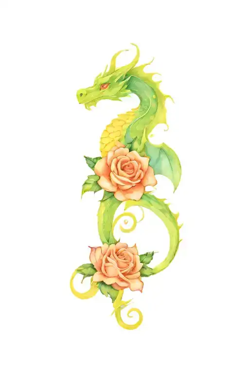 Dragon With Roses Intertwined With Water Waves