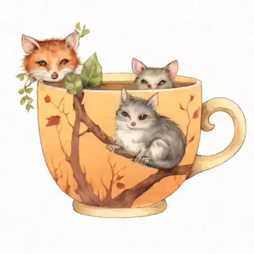 Witch Tea Cup In A Forest With A Possum Hanging