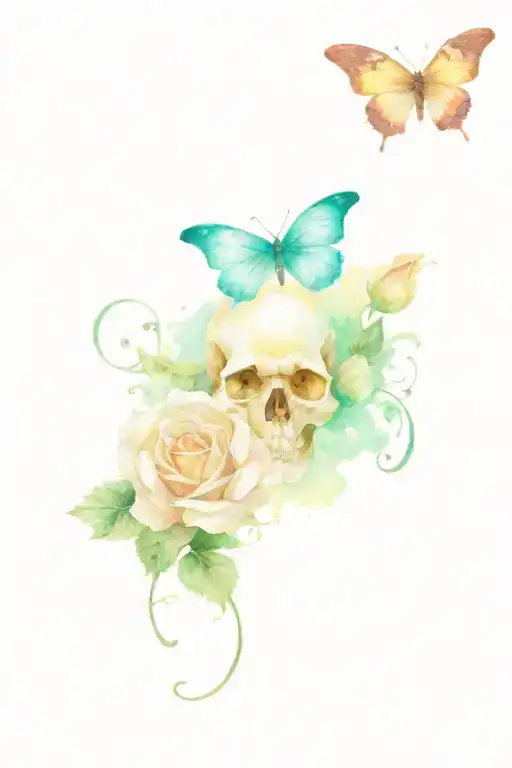 Skull Rose And Butterfly Made