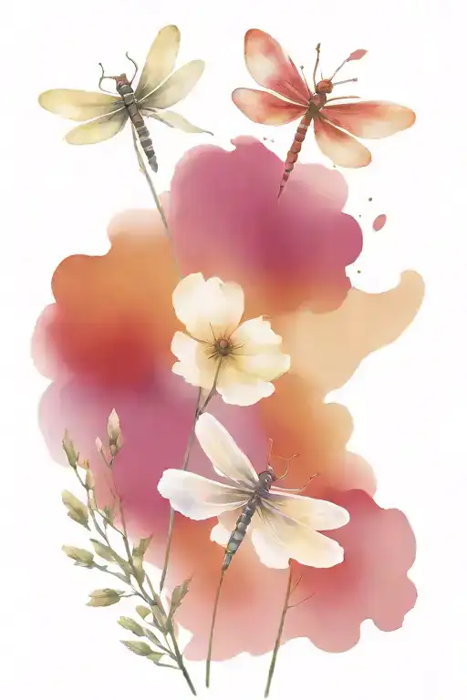 Wildflower Bouquet And Dragonflies Flying