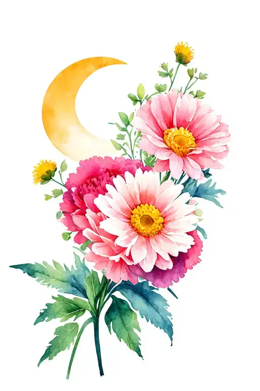 Carnation And Daisy Bouquet With Cresant Moon