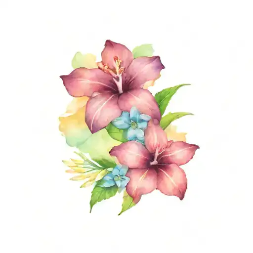 Hawaiian Islands With Plumeria And Hibiscus Flower