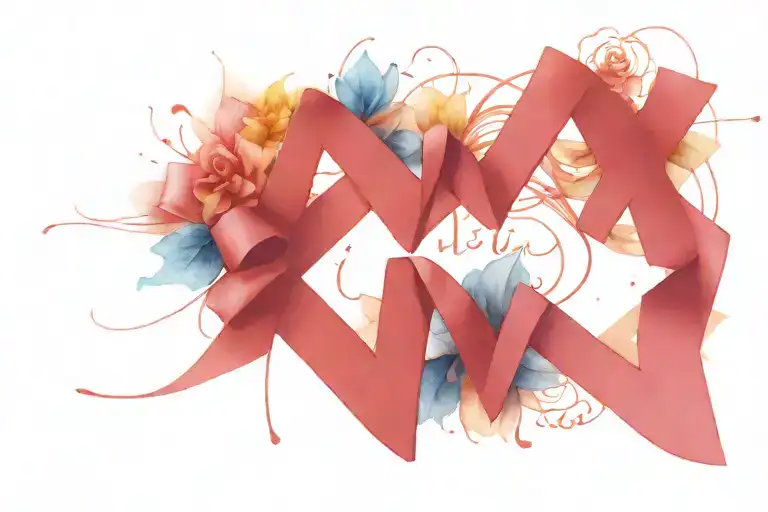 The Letters Ae&ntm With Blue Hair Bows Tied To The & Symbol