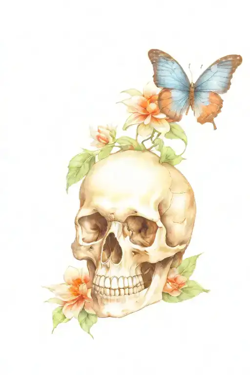 Skull And Blue Morpho Butterfly