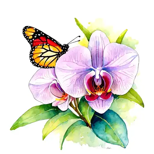 Monarch Butterfly Resting On An Orchid Flower