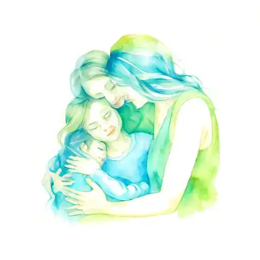 Mom Hugging One Older Girl 1 Middle Girl One Young Girl