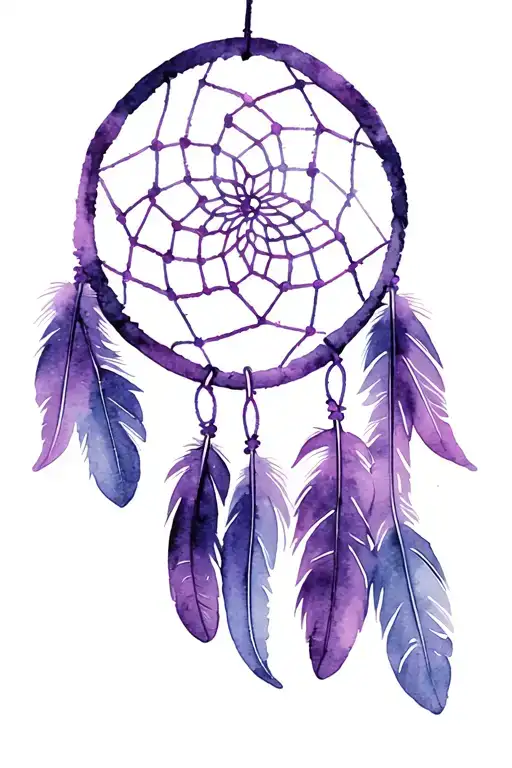 Dreamcatcher In Purple Shades With Long Feathers And A Small Circle