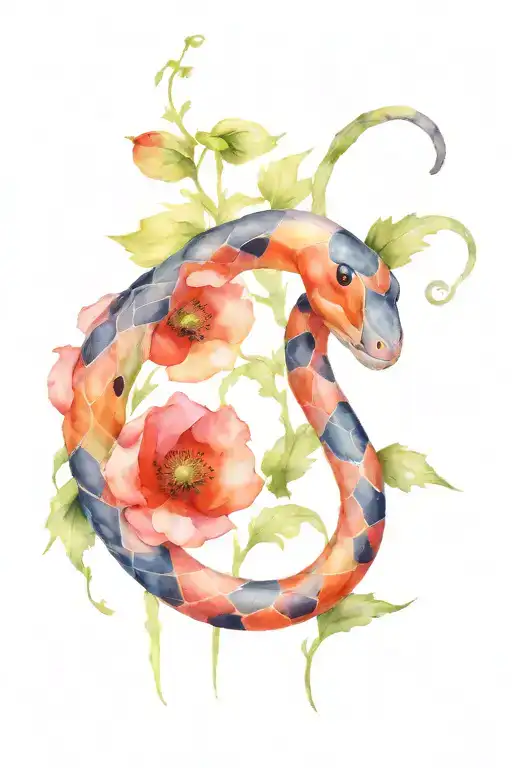 Poppy Flower And Snake Wrapped