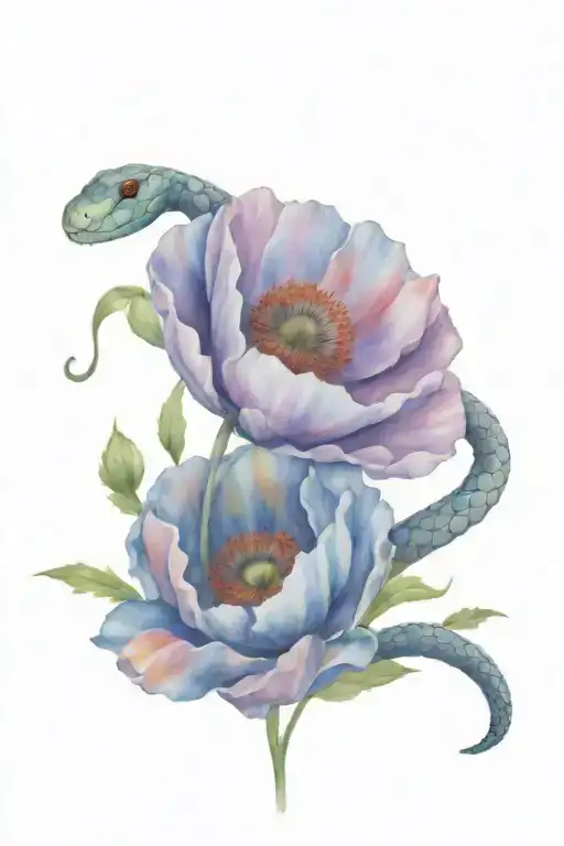 Poppy Flower And Snake Wrapped
