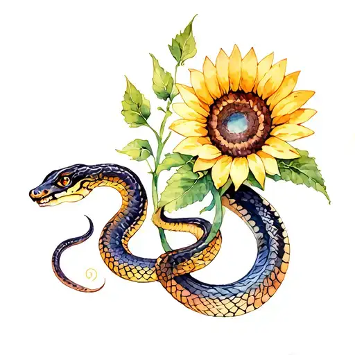 Snake And Sunflower Intertwined
