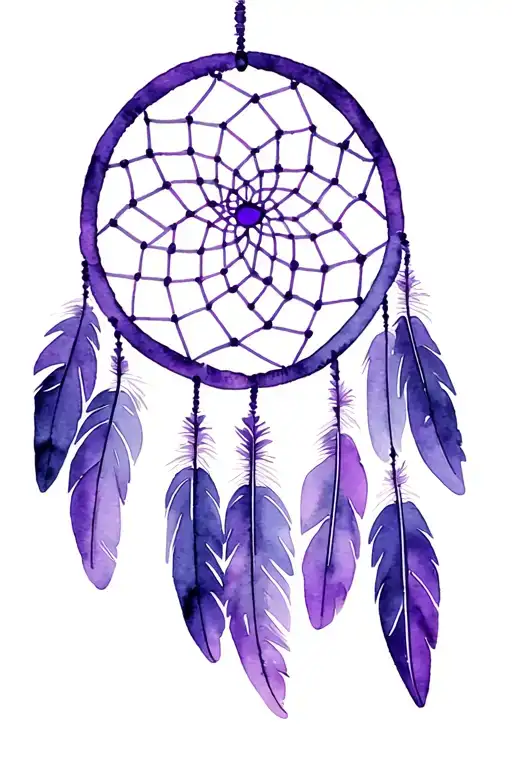 Dreamcatcher In Purple Shades With Long Feathers And A Small Circle