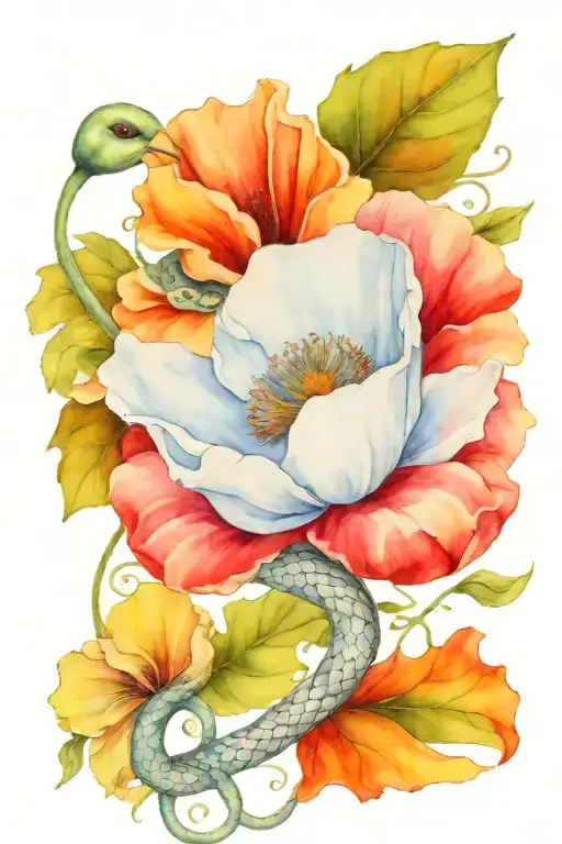 Poppy Flower And Snake Wrapped